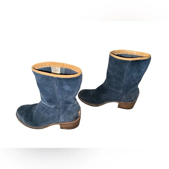 Womens UGG Blue Suede Pull On Short Low Heel Ankle Boots - Picture 4 of 7